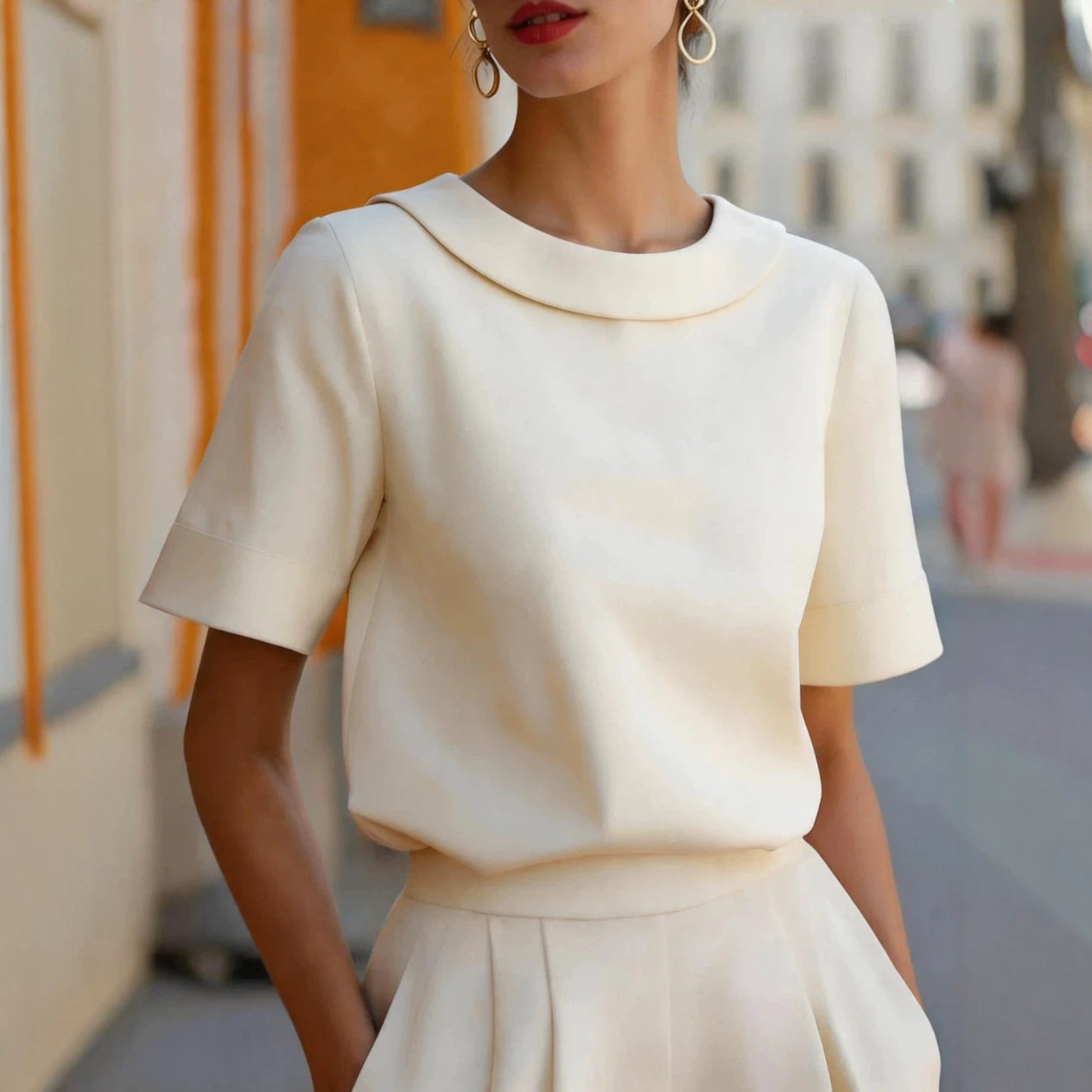 Blouse Ajustée à Col Claudine Moderne