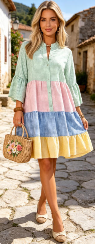 Robe Courte Volantée Multicolore