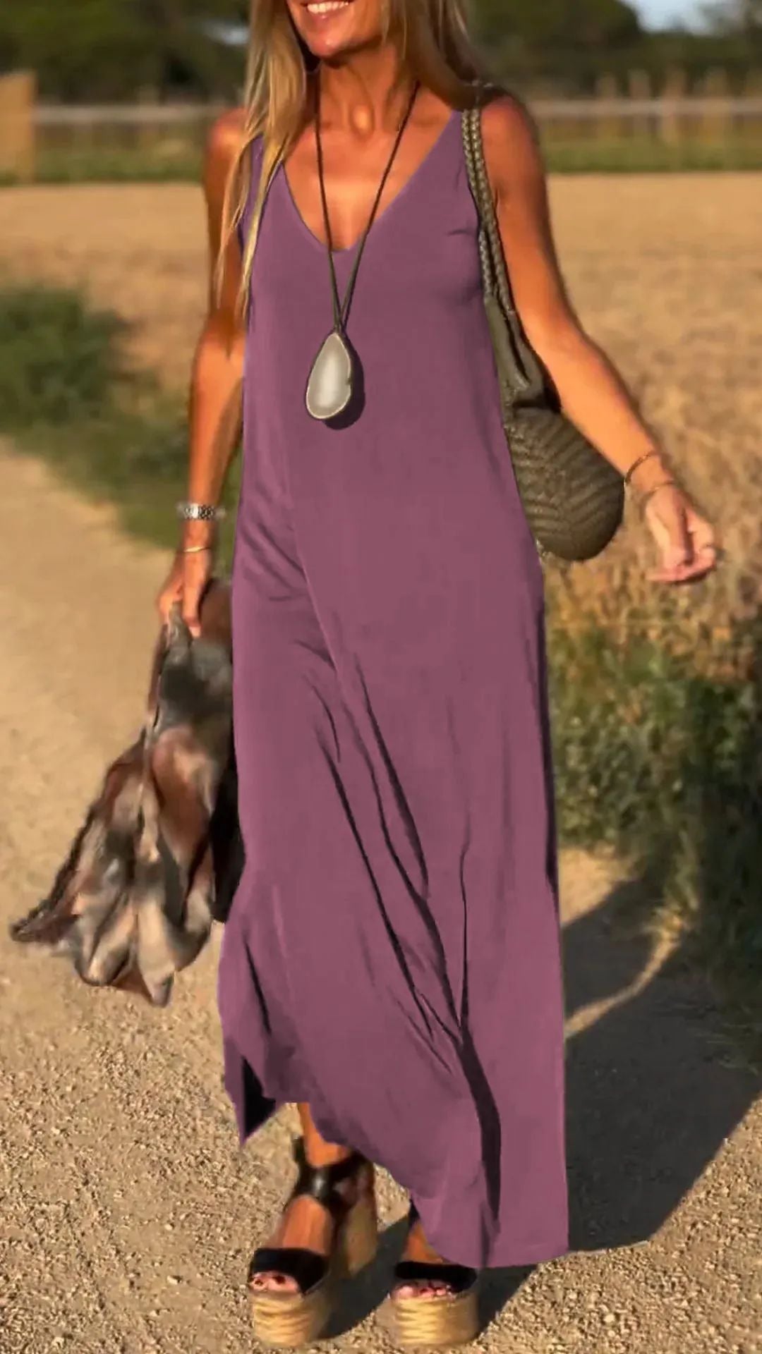 Robe Longue Fluide à Col en V