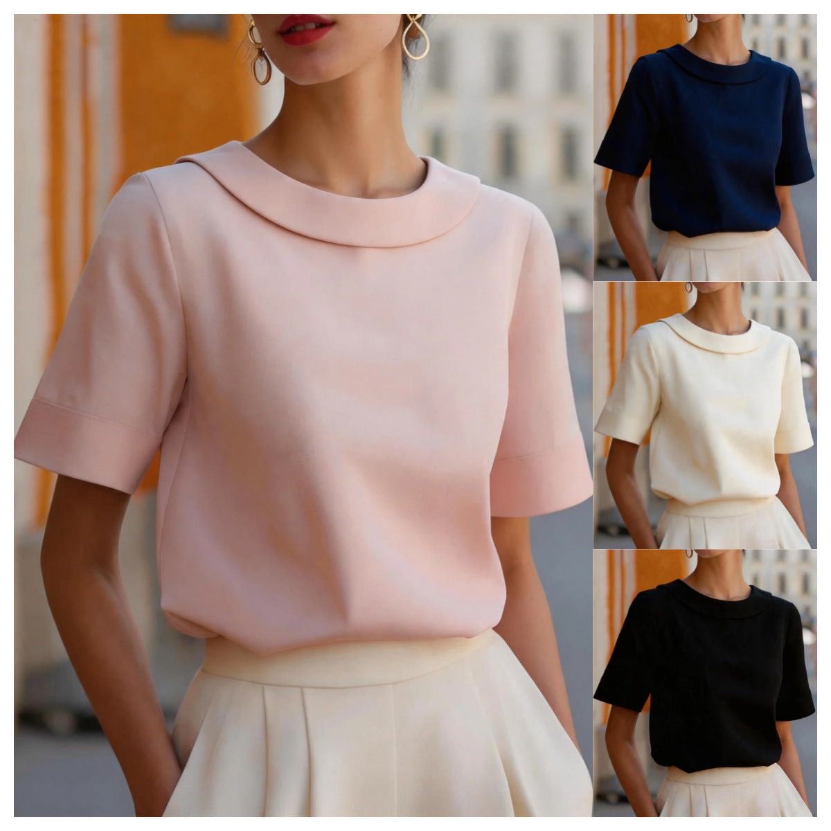Blouse Ajustée à Col Claudine Moderne