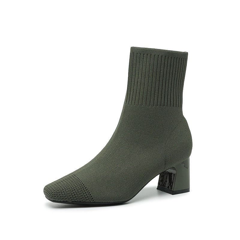 Bottes chaussettes tricotées à talon épais et fin