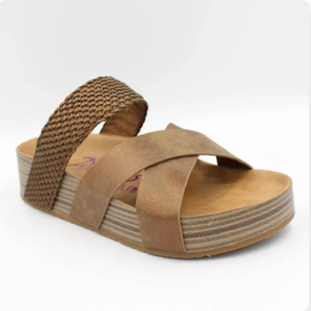 Mules Compensées à Brides Croisées et Tressées