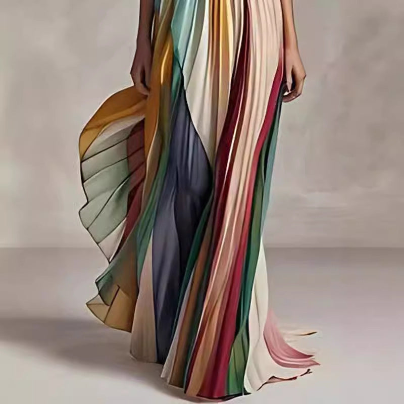 Robe Longue Bustier Plissée Multicolore