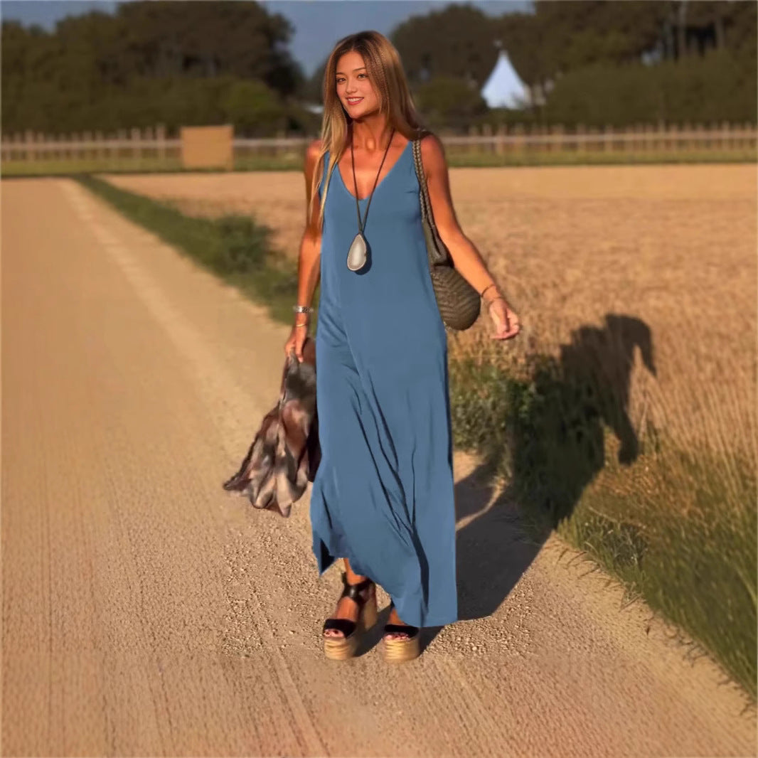 Robe Longue Fluide à Col en V