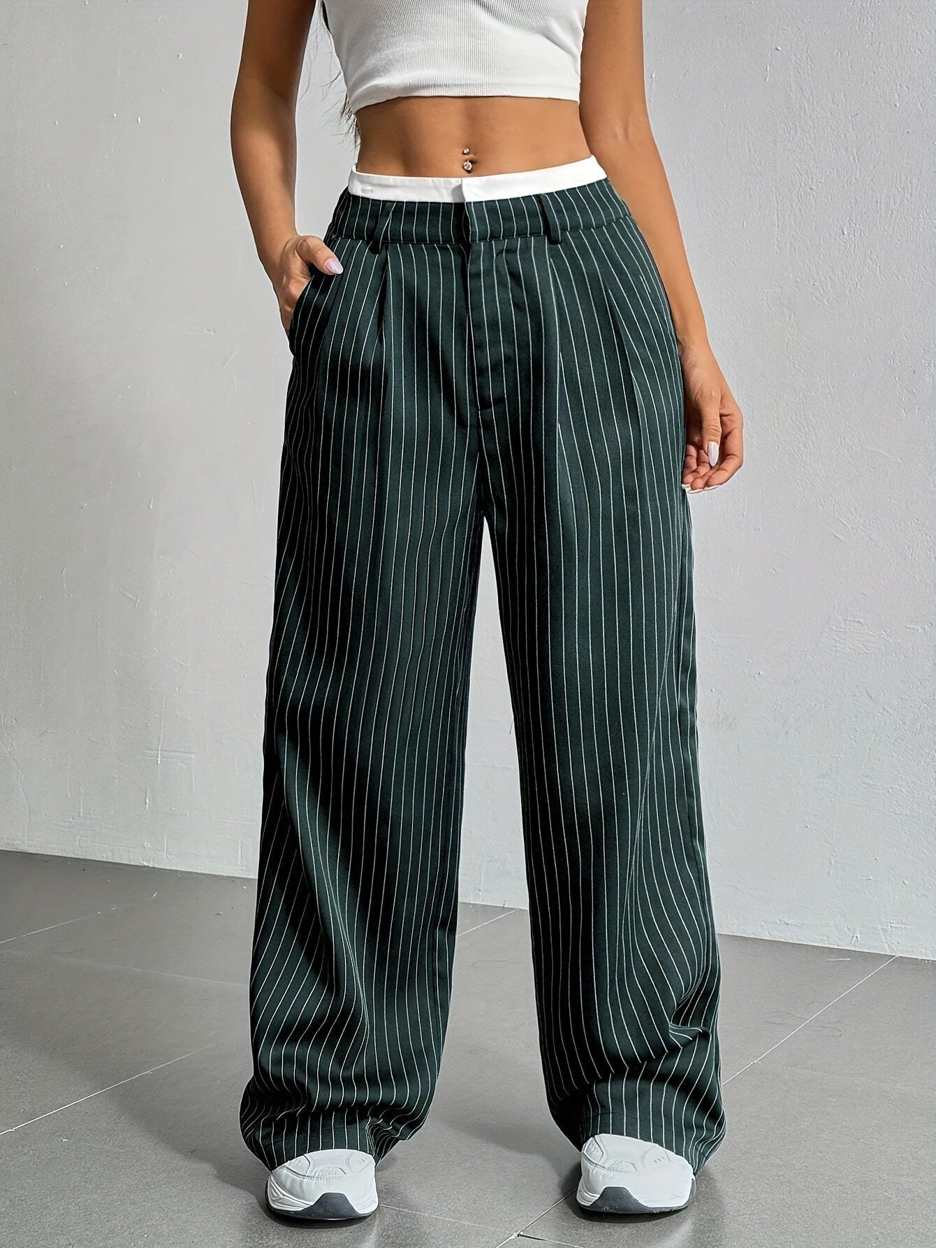 Pantalon Droit à Rayures