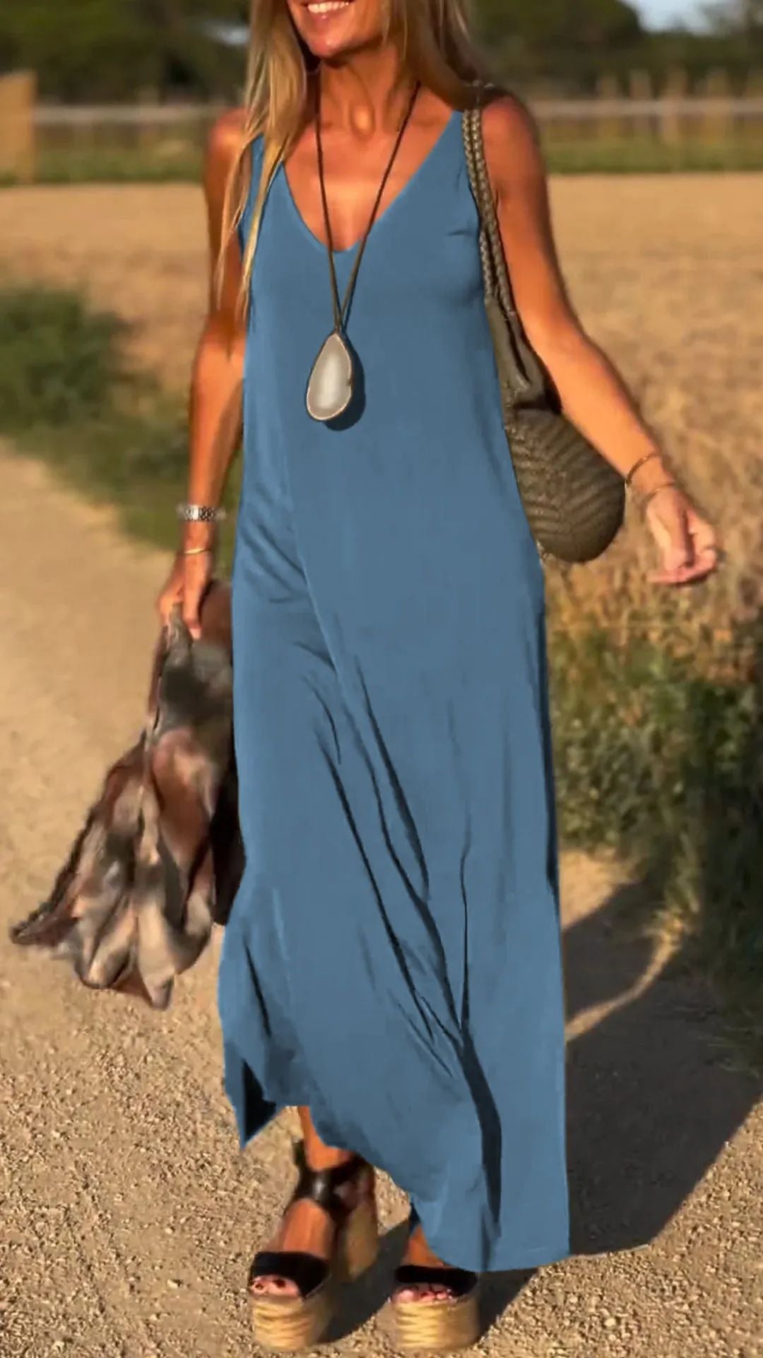 Robe Longue Fluide à Col en V