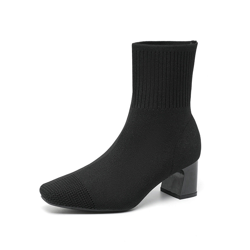 Bottes chaussettes tricotées à talon épais et fin