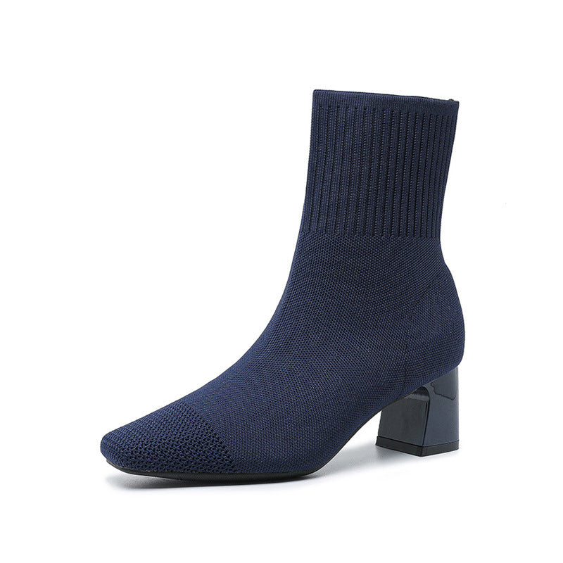 Bottes chaussettes tricotées à talon épais et fin