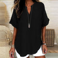 Blouse Fluide à Col en V et Manches Courtes