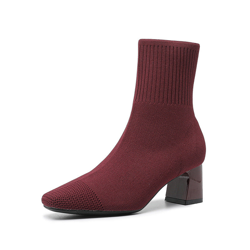 Bottes chaussettes tricotées à talon épais et fin