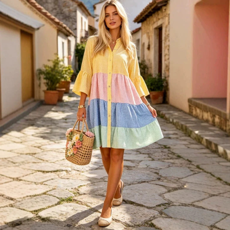 Robe Courte Volantée Multicolore