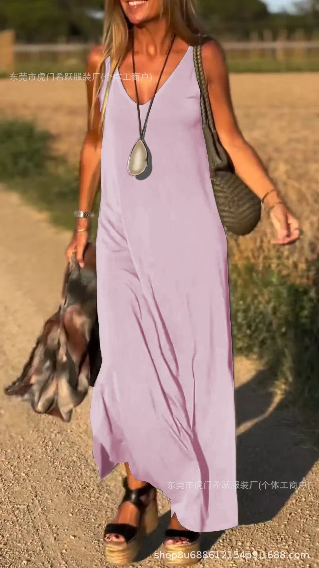 Robe Longue Fluide à Col en V