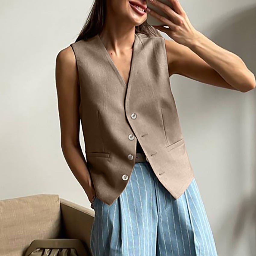 Ensemble Femme Élégant – Gilet Sans Manches à Col V