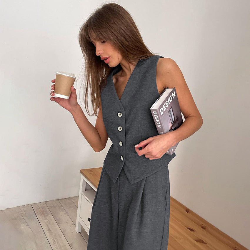 Ensemble Femme Élégant – Gilet Sans Manches à Col V