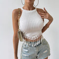 Débardeur Crop Top en Maille avec Dentelle & Franges