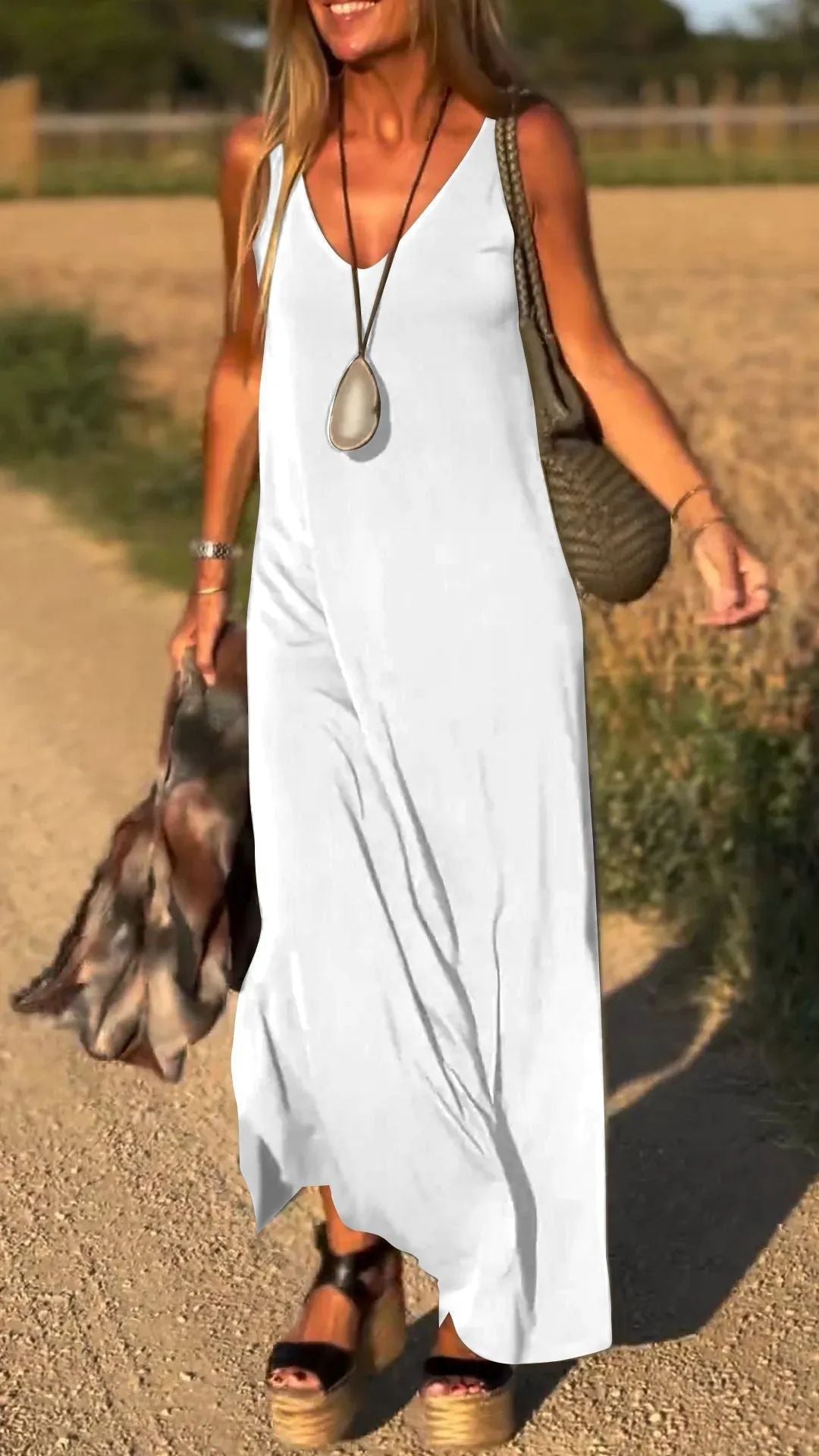 Robe Longue Fluide à Col en V