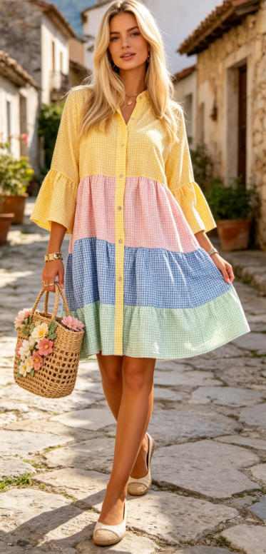 Robe Courte Volantée Multicolore