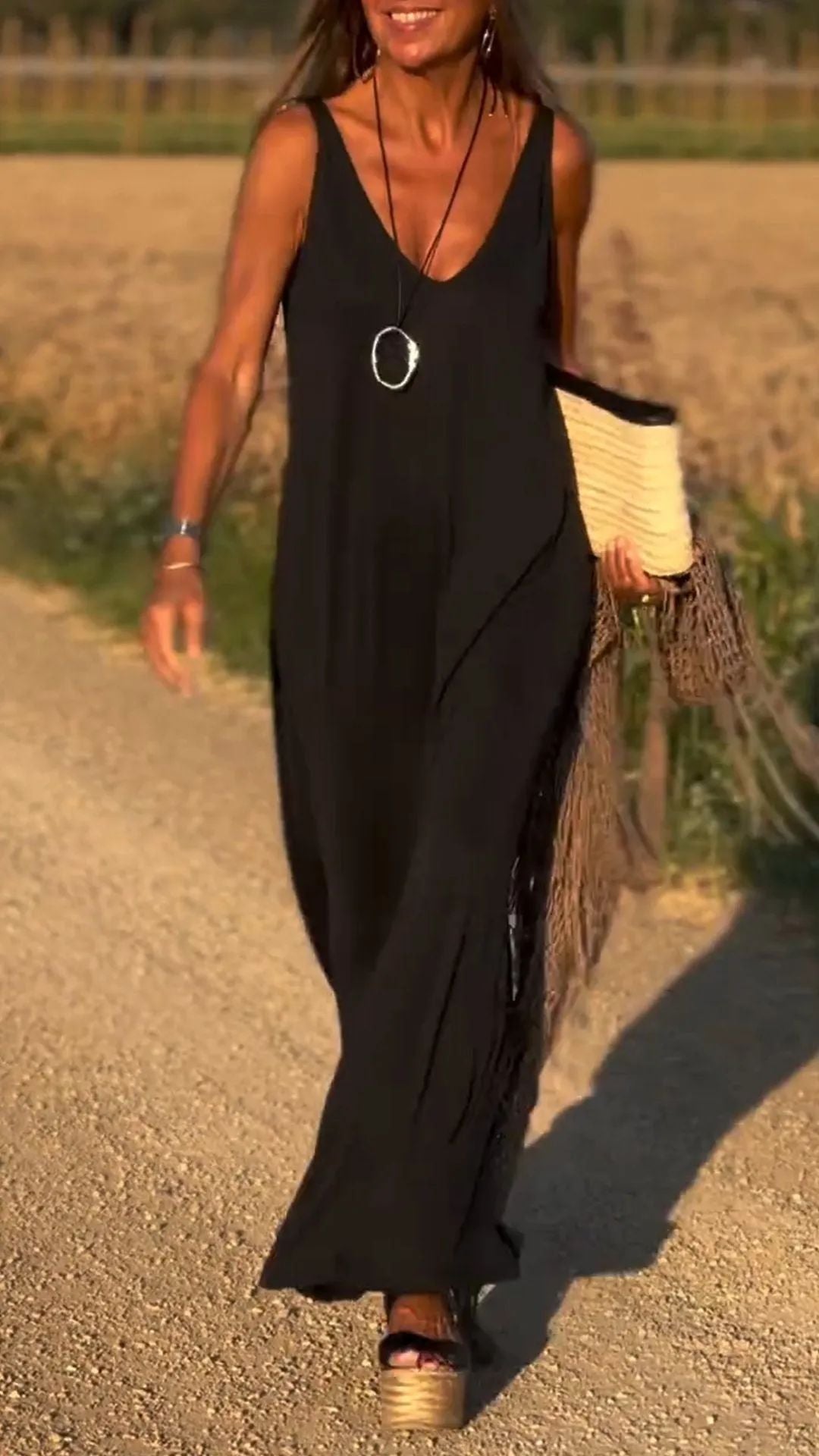 Robe Longue Fluide à Col en V