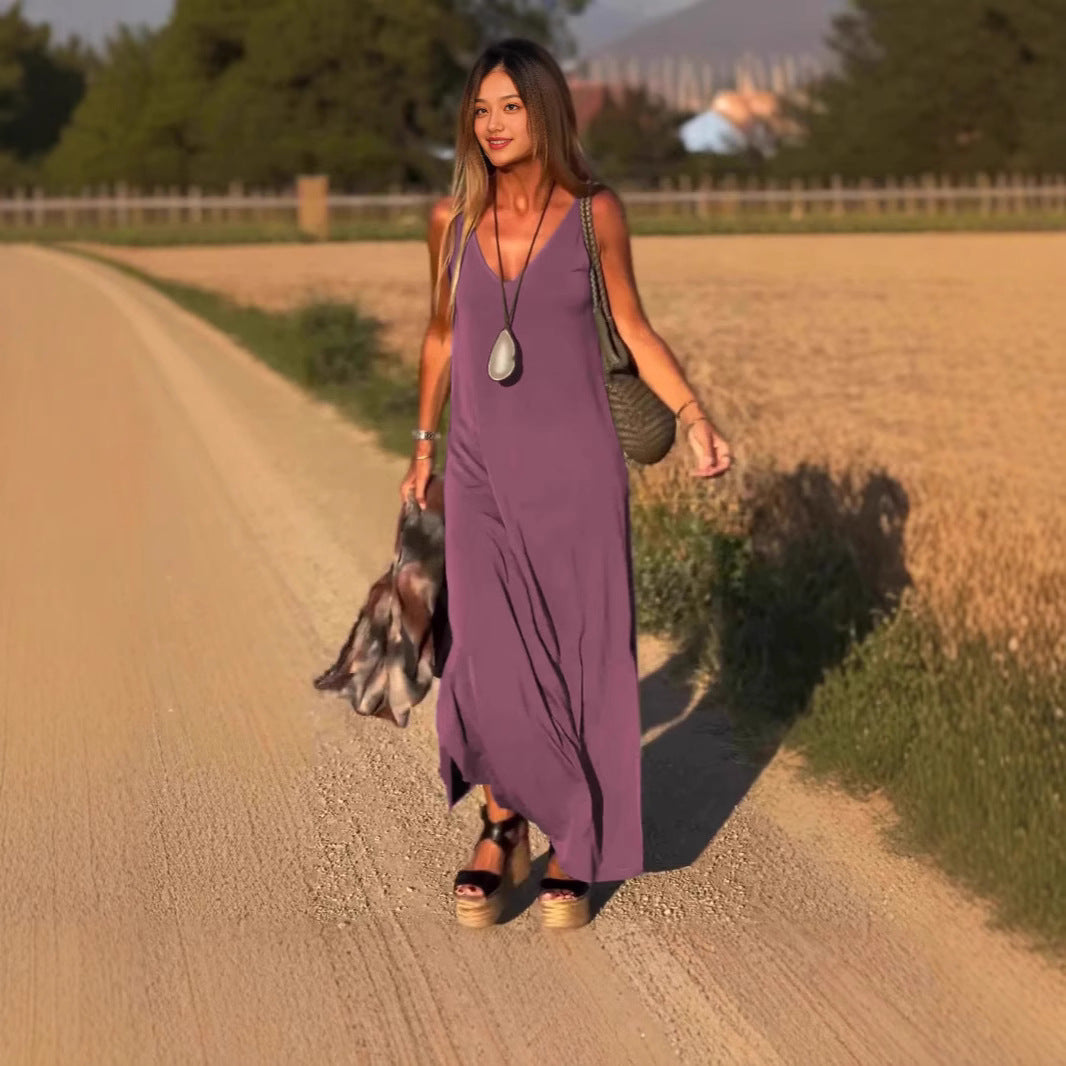 Robe Longue Fluide à Col en V