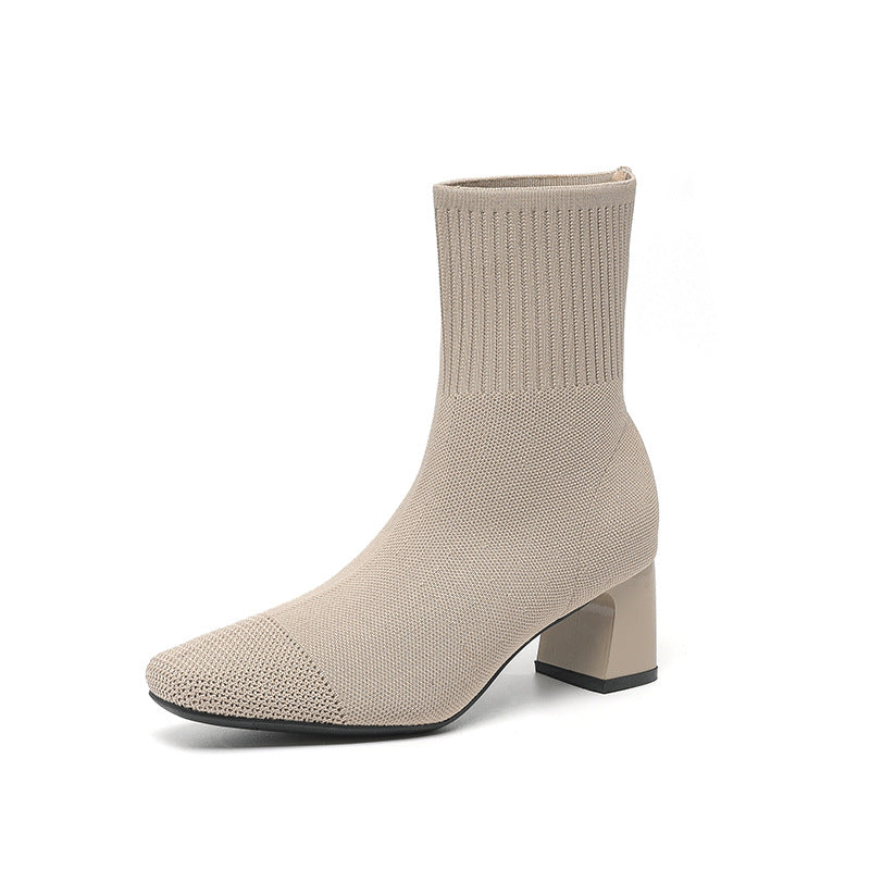 Bottes chaussettes tricotées à talon épais et fin