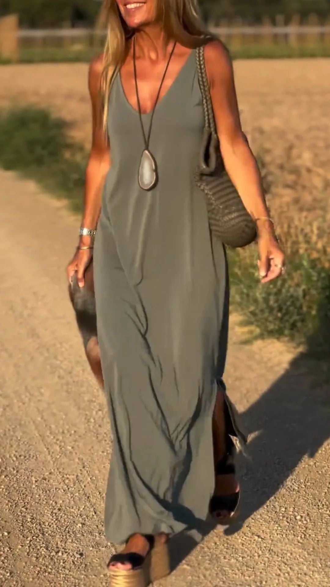 Robe Longue Fluide à Col en V