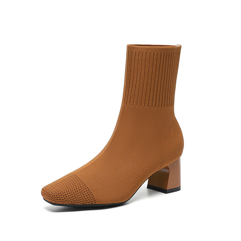 Bottes chaussettes tricotées à talon épais et fin