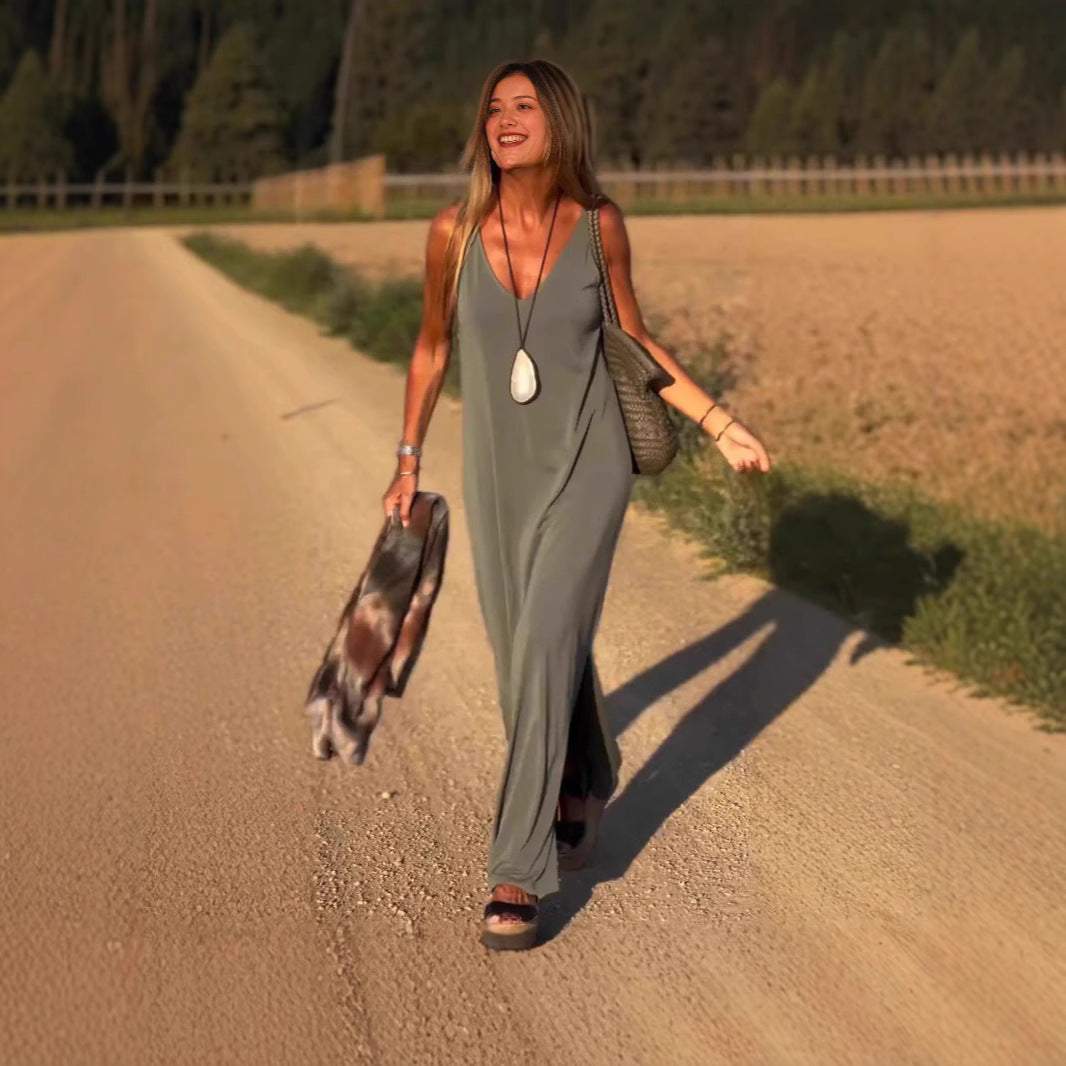 Robe Longue Fluide à Col en V