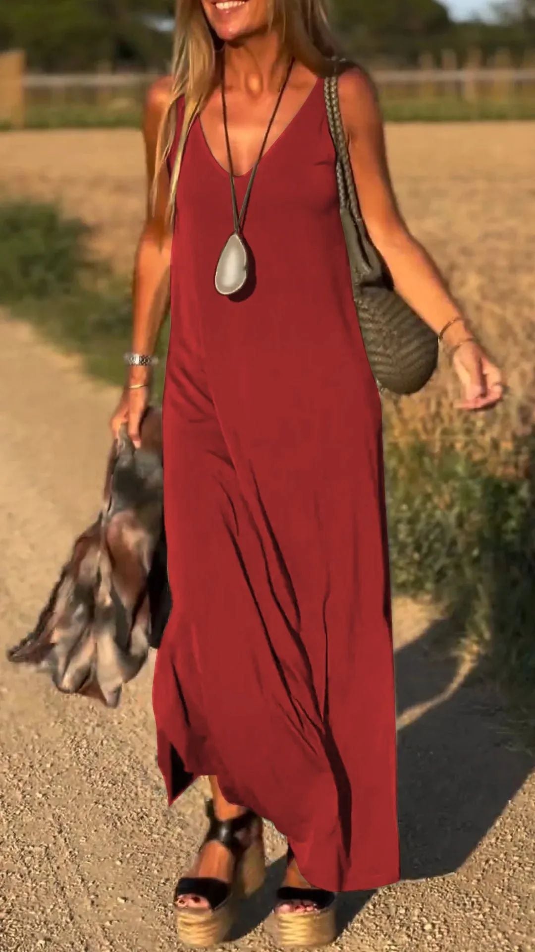 Robe Longue Fluide à Col en V