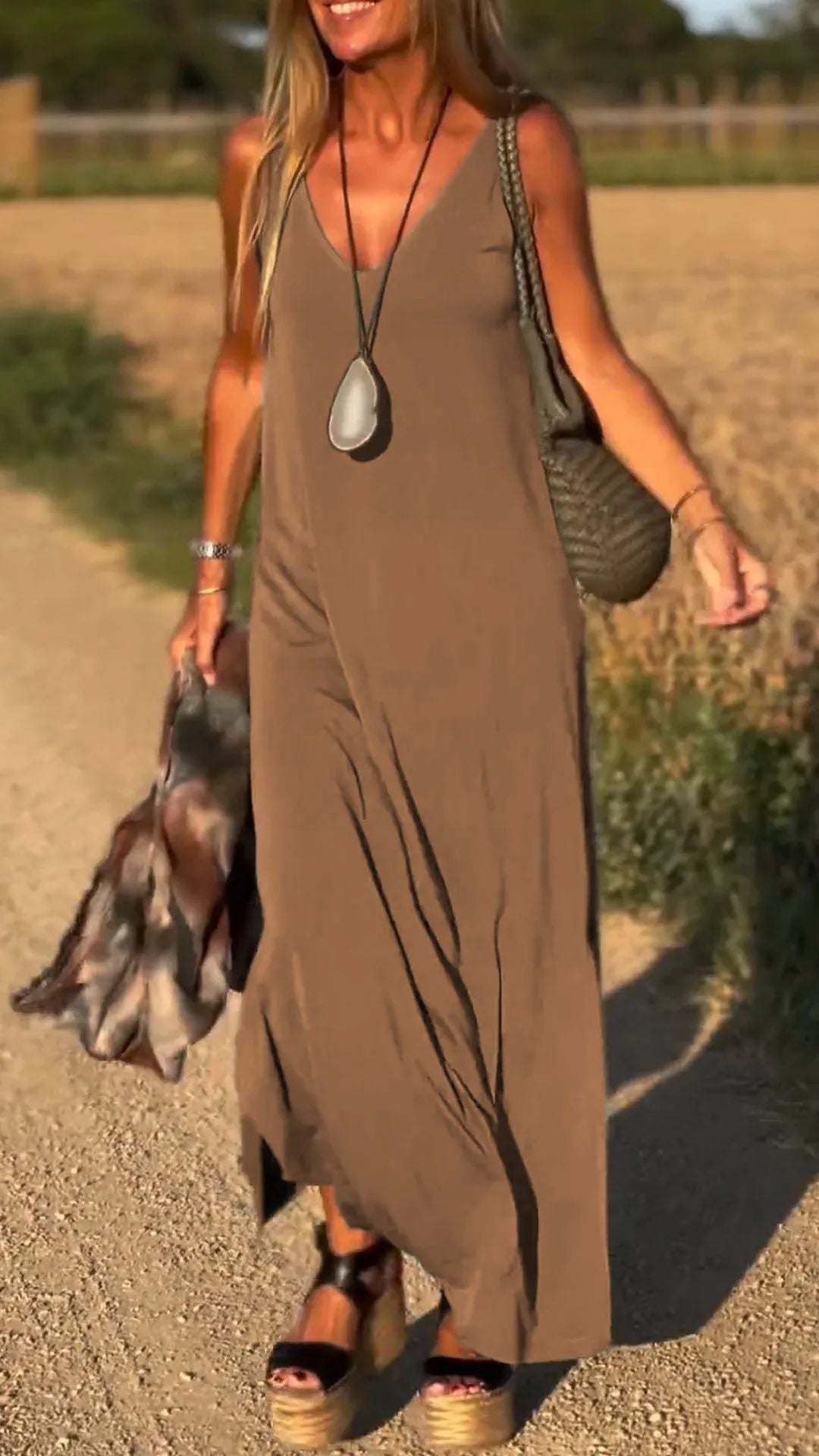 Robe Longue Fluide à Col en V