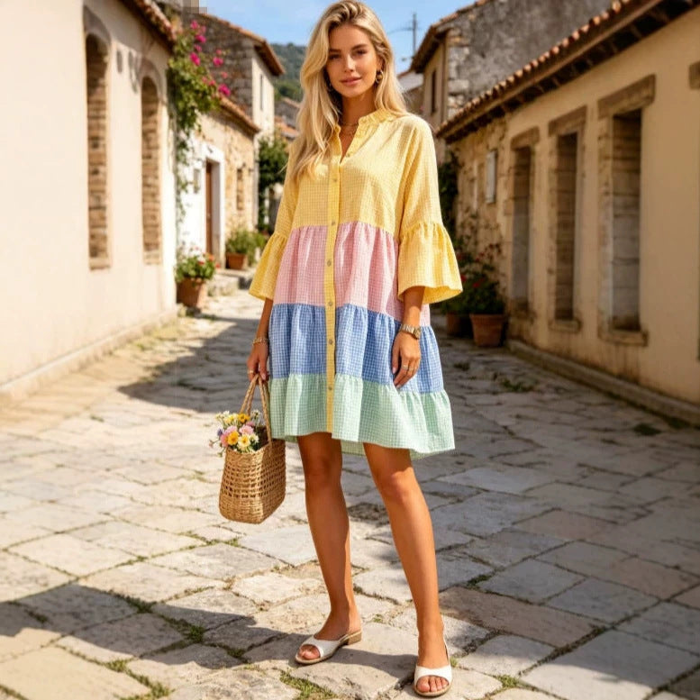 Robe Courte Volantée Multicolore