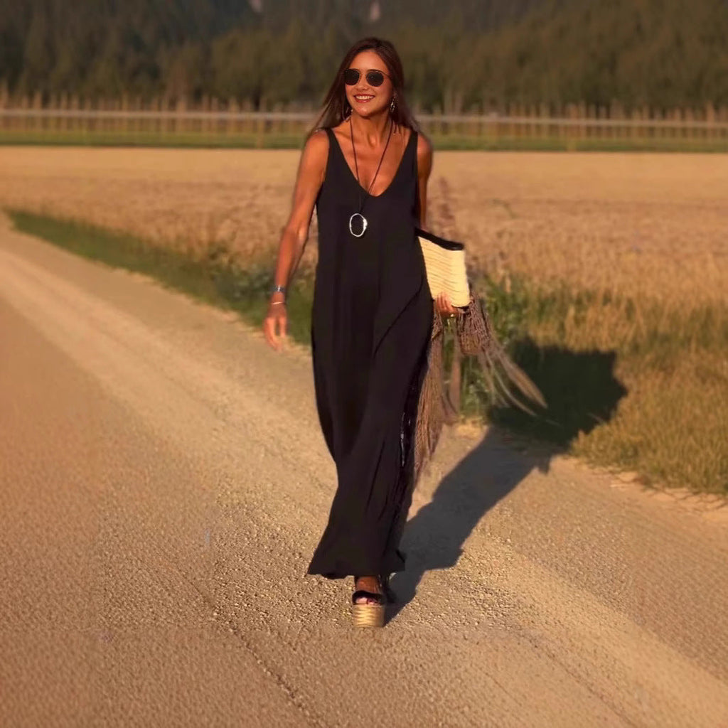 Robe Longue Fluide à Col en V