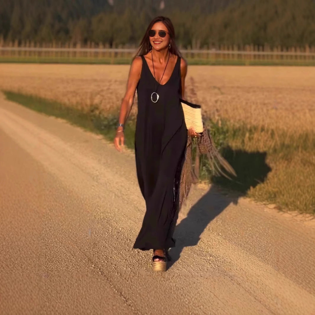 Robe Longue Fluide à Col en V