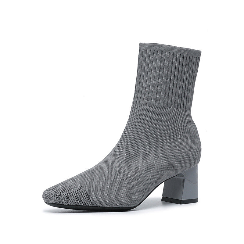 Bottes chaussettes tricotées à talon épais et fin